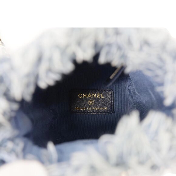 Chanel  Mood Logo Printed Quilted Denim Chain Bucket Bag Blue - Picture 12 of 15